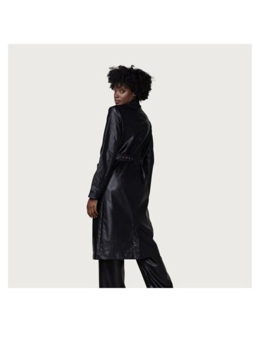 NWT Honor The Gift Vegan Leather Belted Trench Coat S Black Oversized Logo - Picture 5 of 15